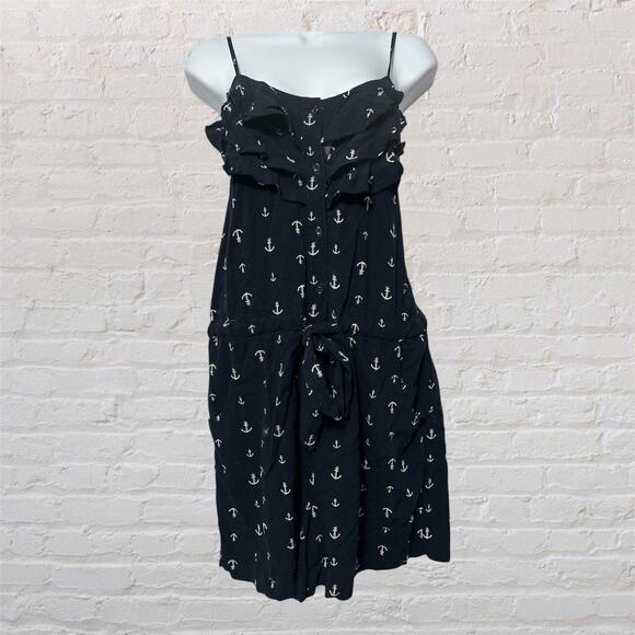 Maurices Navy Blue Anchor Print Sleeveless Pockets Romper Ruffle Detail Size M - Picture 1 of 10